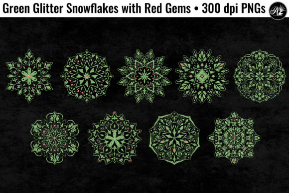 Strategic Visual Branding with Green Glitter Mandala Snowflakes Gems